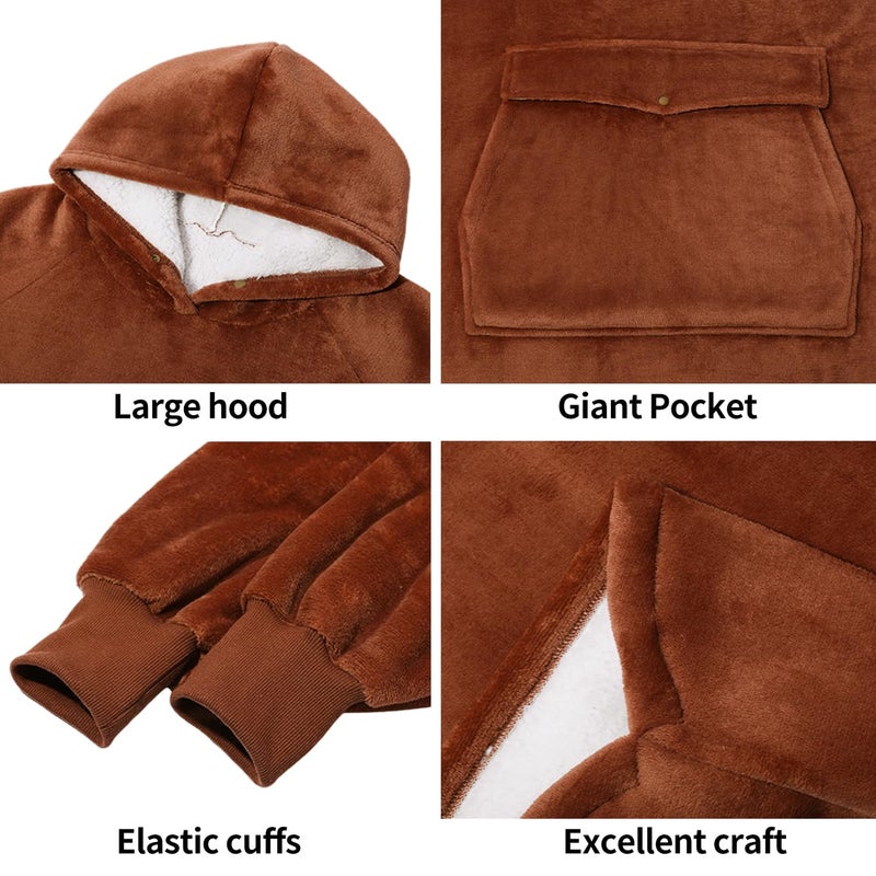 Krifey Wearable Blanket Hoodie, Oversized Sherpa Fleece Sweatshirt with Giant Pocket, Birthday Gifts for Women, Mom, Sister, Mocha Mousse - Image 4