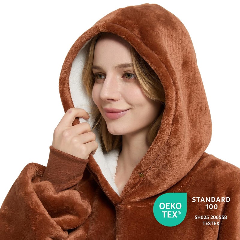 Krifey Wearable Blanket Hoodie, Oversized Sherpa Fleece Sweatshirt with Giant Pocket, Birthday Gifts for Women, Mom, Sister, Mocha Mousse - Image 2