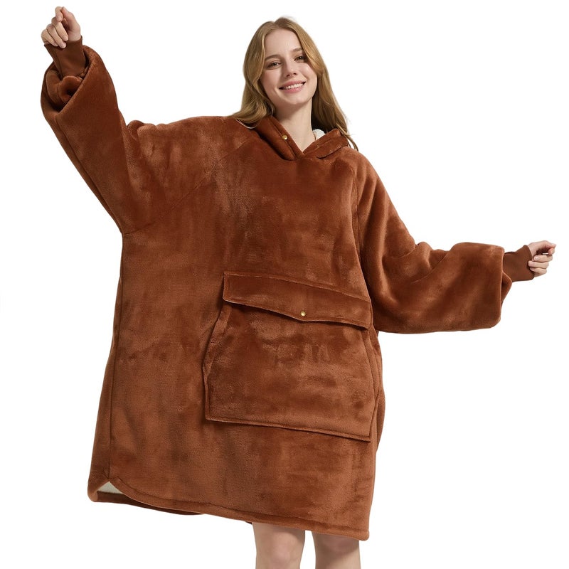 Krifey Wearable Blanket Hoodie, Oversized Sherpa Fleece Sweatshirt with Giant Pocket, Birthday Gifts for Women, Mom, Sister, Mocha Mousse - Image 1