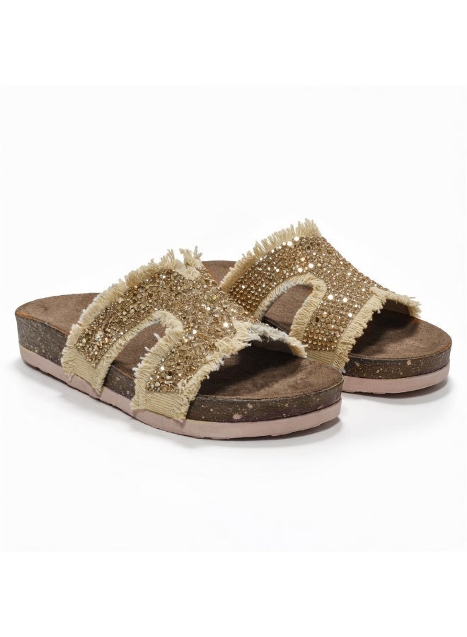 Women's  summer slippers adorned with crystals - Image 2