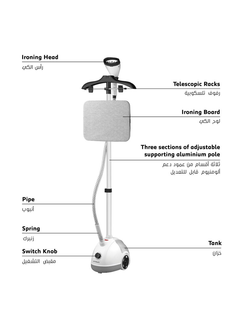 Crownline GS-443 Garment Steamer, 2000W, 11-Steam Settings, 1.8L Tank, Adjustable Stand , Diamond cover, Vertical Hanging Design 1.8 L 2000 W GS-443 White - Image 2
