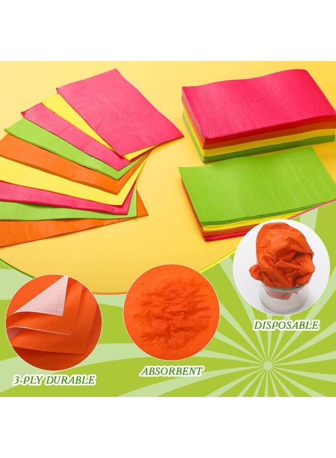 Engrowtic 100 Pcs Linen Feel Disposable Dinner Napkins Neon Colored Paper Napkins Soft Absorbent Fall Disposable Napkins Paper Hand Towels for Bathroom Kitchen Wedding Birthday Party, 4 Colors - Image 3