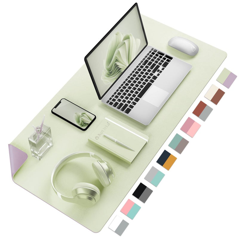 Aothia Double-Sided PU Leather Desk Pad - Non-Slip Large Mouse Pad & Desk Mat for Office, Home - Waterproof, Easy to Clean, Durable Dual-Sided Surface (23.6"x13.7", Matcha Green) - Image 1