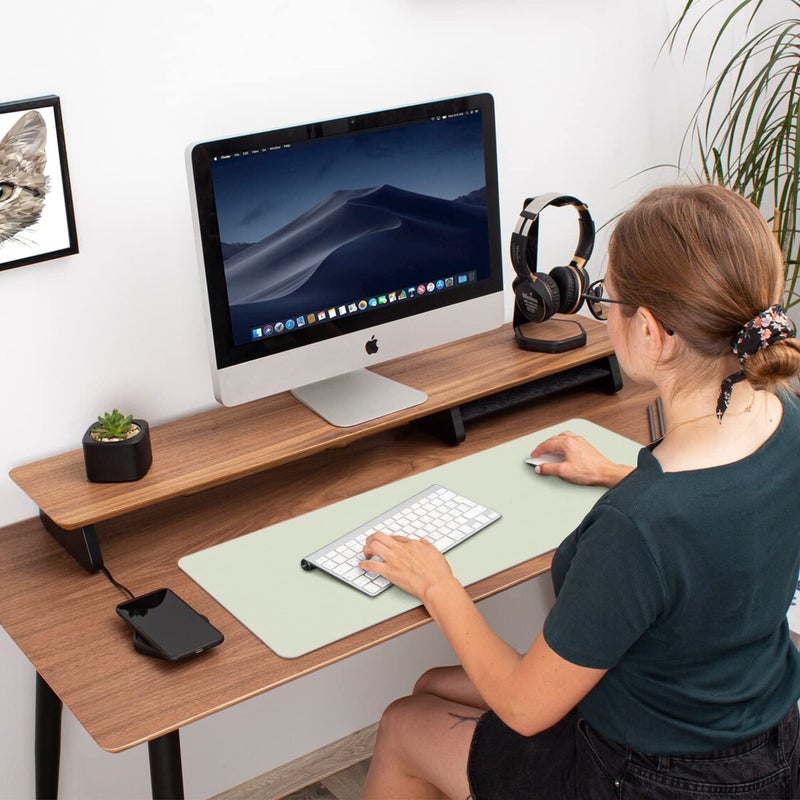 Aothia Double-Sided PU Leather Desk Pad - Non-Slip Large Mouse Pad & Desk Mat for Office, Home - Waterproof, Easy to Clean, Durable Dual-Sided Surface (23.6"x13.7", Matcha Green) - Image 5