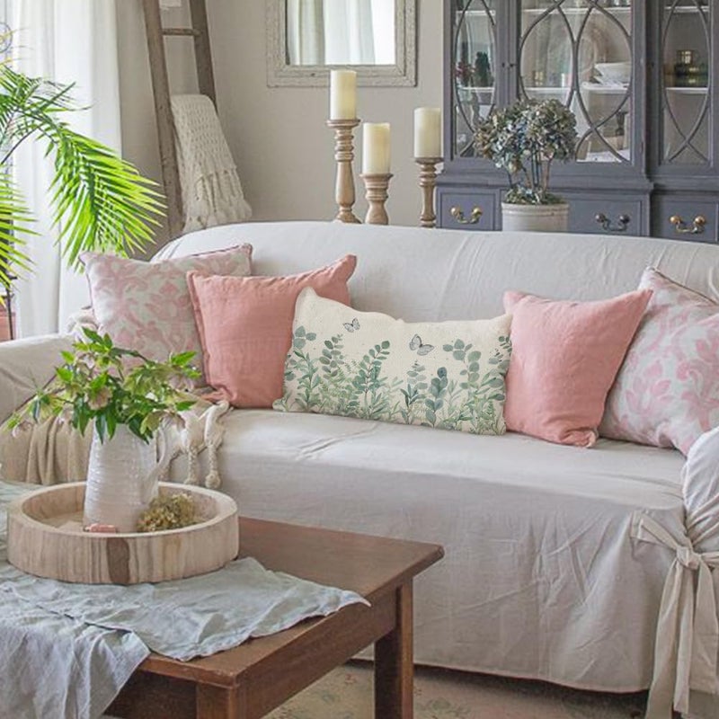 AACORS Spring Pillow Cover 12X20 Inch Eucalyptus Floral Butterfly Decoration Holiday Farmhouse Summer Pillow Case Decor for Home Sofa Couch - Image 5