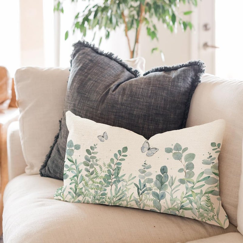 AACORS Spring Pillow Cover 12X20 Inch Eucalyptus Floral Butterfly Decoration Holiday Farmhouse Summer Pillow Case Decor for Home Sofa Couch - Image 3