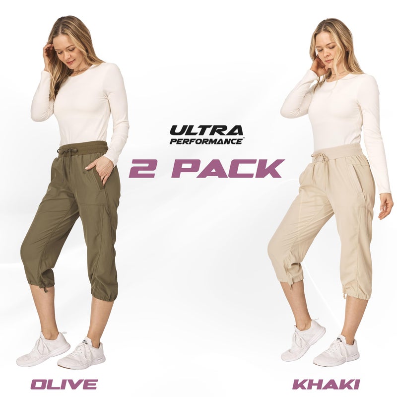 Ultra Performance Capri Pants for Women 2 Pack Womens Capris Hiking Capri Pants Summer Clothes for Women (Avail in Plus Size) Khaki, Olive - Image 2