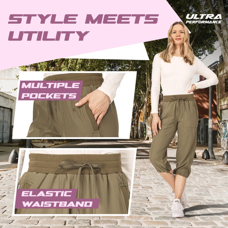Ultra Performance Capri Pants for Women 2 Pack Womens Capris Hiking Capri Pants Summer Clothes for Women (Avail in Plus Size) Khaki, Olive - Image 3
