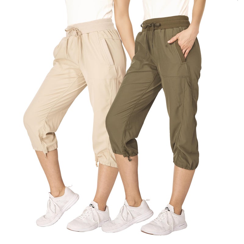 Ultra Performance Capri Pants for Women 2 Pack Womens Capris Hiking Capri Pants Summer Clothes for Women (Avail in Plus Size) Khaki, Olive - Image 1
