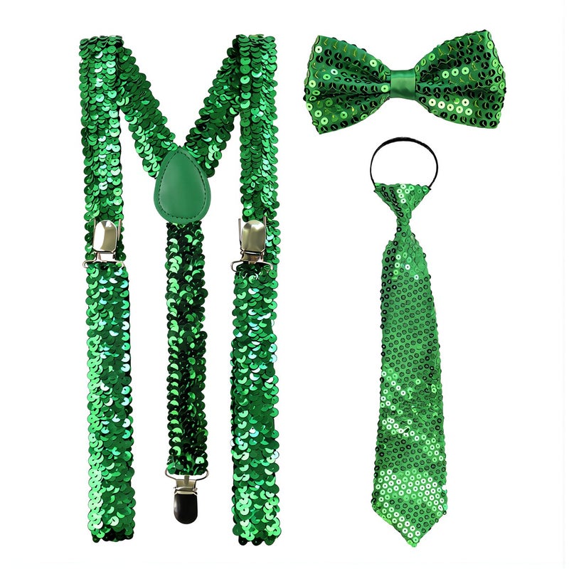 Green Sequin Suspender Set 3 Pcs for St Patricks Day Parade Cosplay Rave Party - Image 1