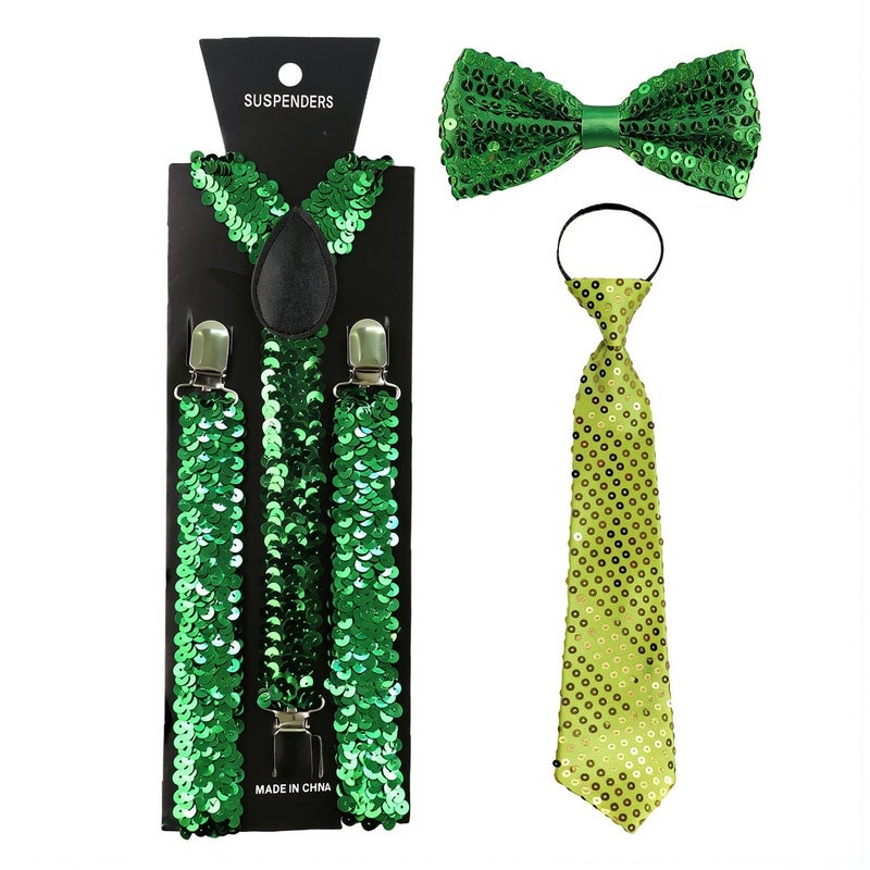 Green Sequin Suspender Set 3 Pcs for St Patricks Day Parade Cosplay Rave Party - Image 2