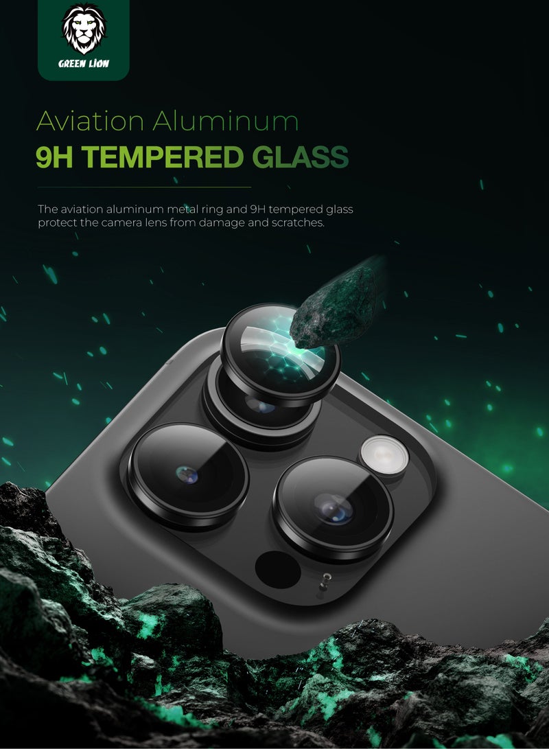 GREEN LION Classic Camera Lens for iPhone 16 Pro/Pro Max / Anti Reflective / Anti Fingerprint / Scratch Resistant / 360° Protection / Diamond Hardness / High Definition - Black  - Image 3