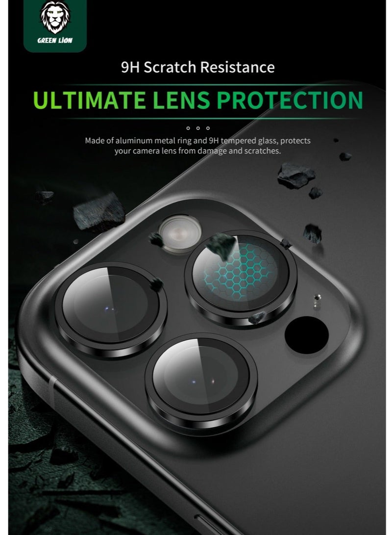 جرين ليون عدسة كاميرا كلاسيكية لهاتف iPhone 16 Pro/Pro Max / مضادة للانعكاس / مضادة لبصمات الأصابع / مقاومة للخدش / حماية 360 درجة / صلابة ماسية / عالية الدقة - أسود - Image 4