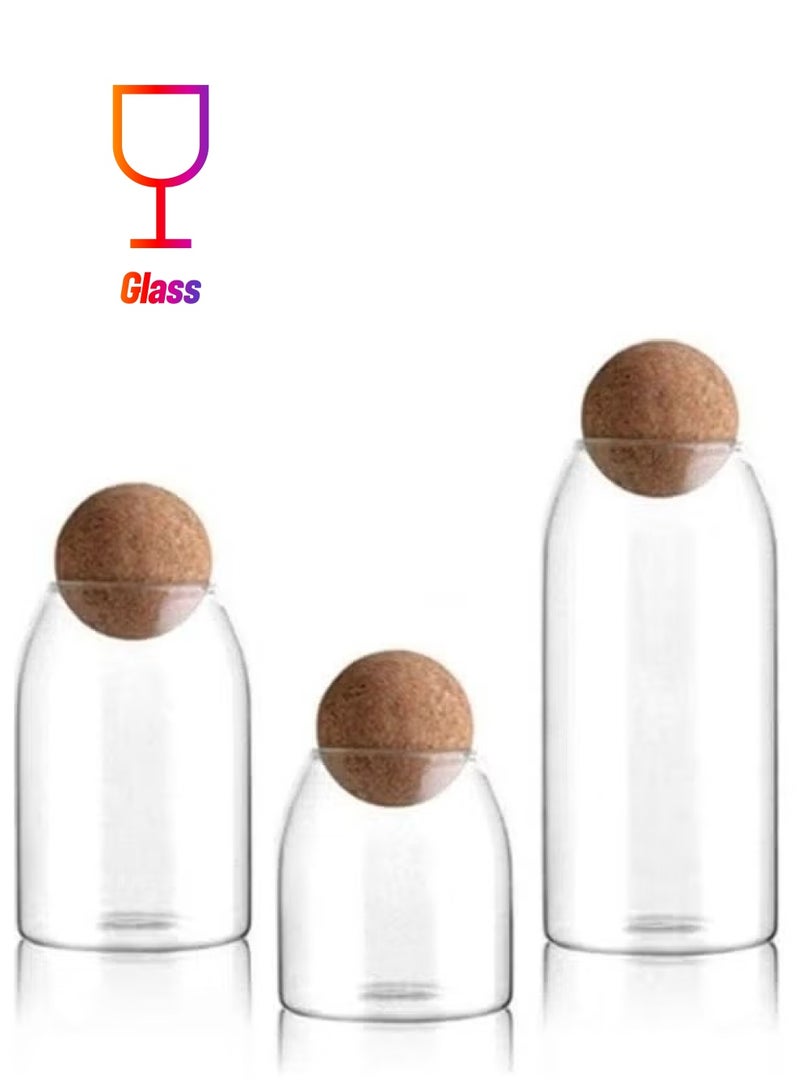 BLOOMING TIME 3 Piece Simple Glass Storage Tanks, Sorting And Storing Miscellaneous Grains, With Wooden Stoppers - Image 1