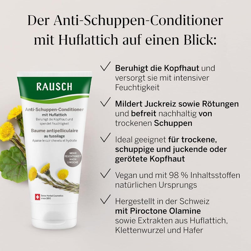 RAUSCH AntiDandruff Conditioner with Coltsfoot 150ml  Balancing Care for Dry Dandruff & Itchy Scalp  Made in Switzerland with Coltsfoot & Burdock Root Extract - Image 2
