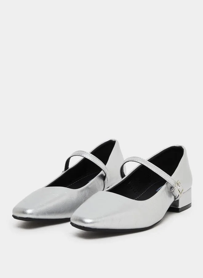 Take Two Take Two Silver Block Heel Mary Jane Shoes