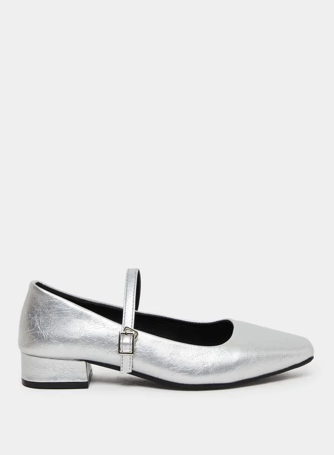 Take Two Silver Block Heel Mary Jane Shoes