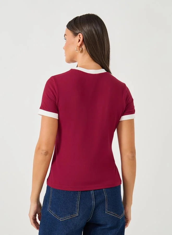 Styli Varsity Print Short Sleeve Cropped Fitted T-Shirt