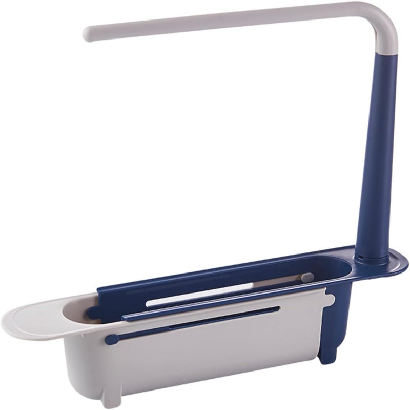 comfrt Updated Telescopic Sink Storage Rack, Adjustable Length Drainer Telescopic 2 In 1 Sink Storage Rack Holder, Storage Sponge Soap Holder with Dishcloth Hanger Expandable Storage Drain Basket (Black) - Image 1