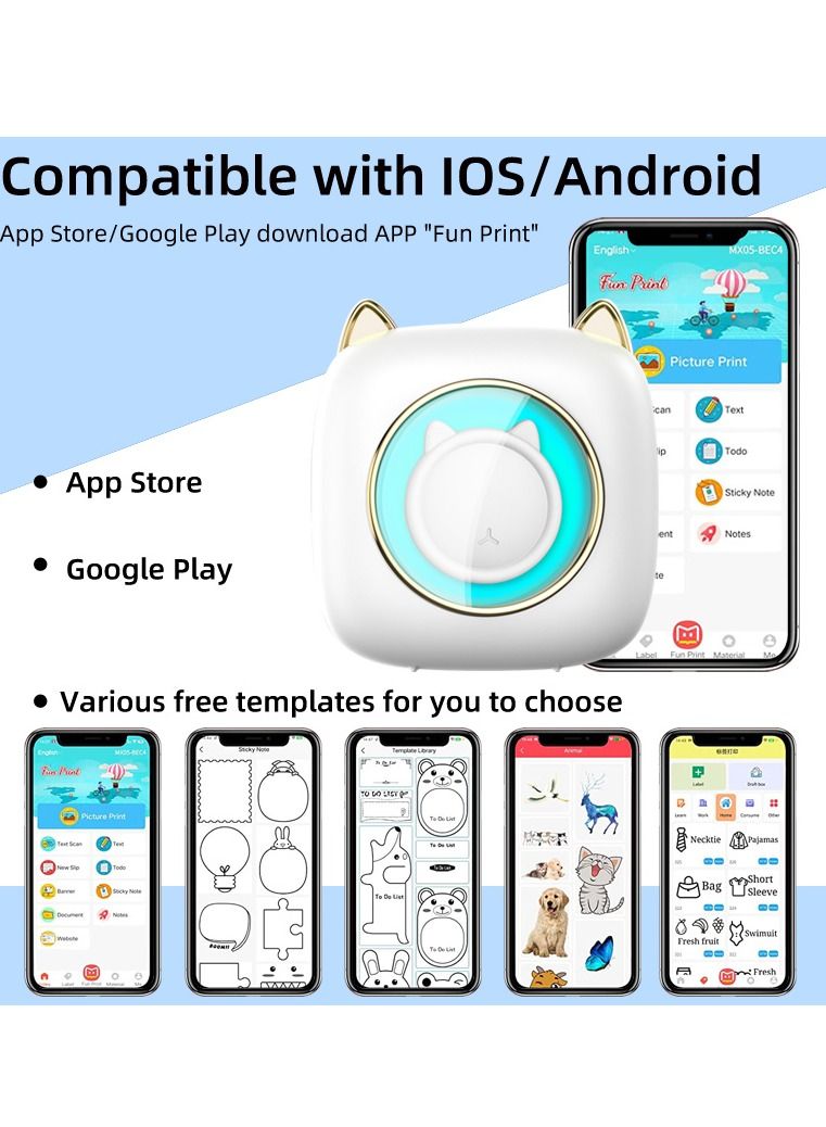 طابعة صغيرة C23 للطالب طابعة ملصقات حرارية مريحة اتصال بلوتوث _ 5 لفات من الورق ذاتية اللصق + 5 أقلام ملونة - Image 3