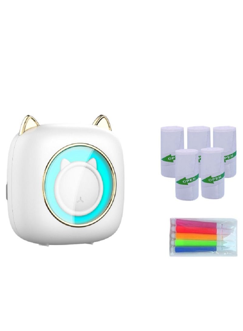 طابعة صغيرة C23 للطالب طابعة ملصقات حرارية مريحة اتصال بلوتوث _ 5 لفات من الورق ذاتية اللصق + 5 أقلام ملونة - Image 1