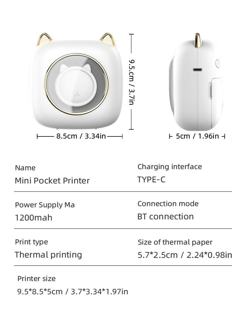 طابعة صغيرة C23 للطالب طابعة ملصقات حرارية مريحة اتصال بلوتوث _ 5 لفات من الورق ذاتية اللصق + 5 أقلام ملونة - Image 2