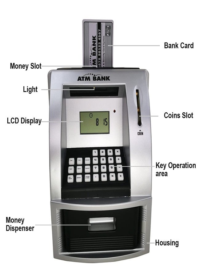 ATMBnk ATM Piggy Bank for Kids, Electronic Money Bank with Coin Counter, Goal Tracker, Password & Card, Auto Bill Intake with Voice Prompts – Compact Savings Gift for Boys & Girls Ages 6–12 (Black) - Image 4