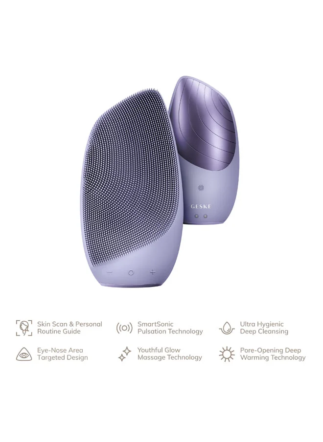 GESKE SmartAppGuided Sonic Thermo Facial Brush | 6 in 1 | Skin Cleansing | Cleansing Brush with Thermal Function | Facial Massager | Electric Facial Brush | Facial Cleansing Device - Purple