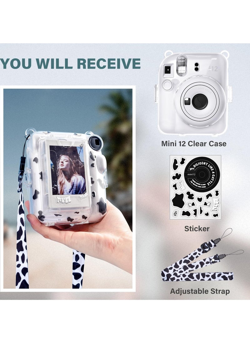 RTYY - Clear Case Compatible With Fujifilm Instax Mini 12 Instant Camera Transparent Protective Case With Photo Storage Pocket Cute Sticker And Strap - Image 1