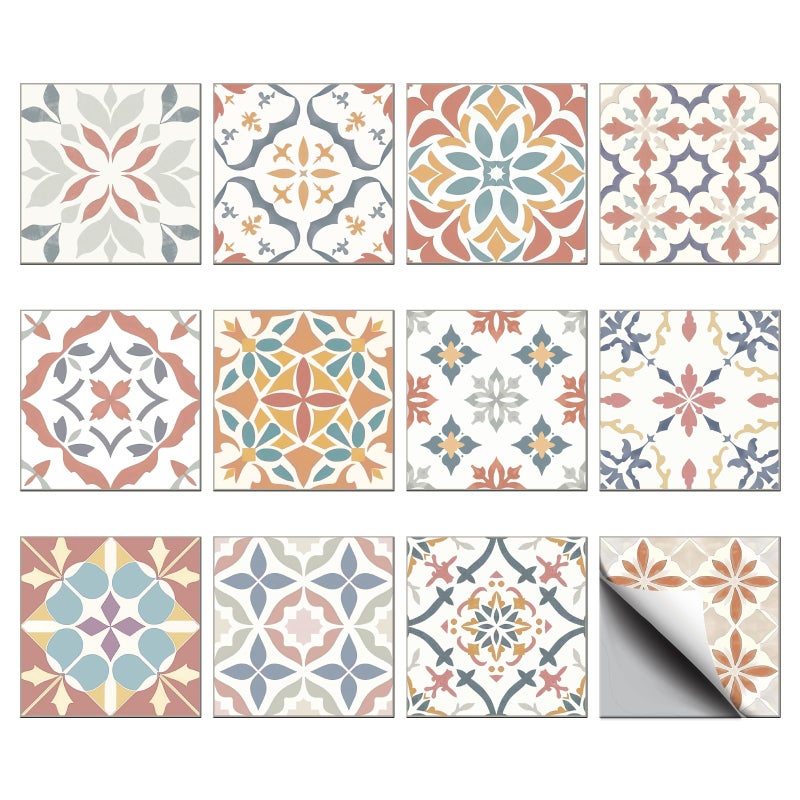 CHGCRAFT 36Pcs 12Styles Mediterranean Mandala Wall Tile Decals Peel and Stick Tile Stickers Waterproof Self-Adhesive Backsplash Stickers for Kitchen Bathroom Decor, 4x4Inch - Image 1