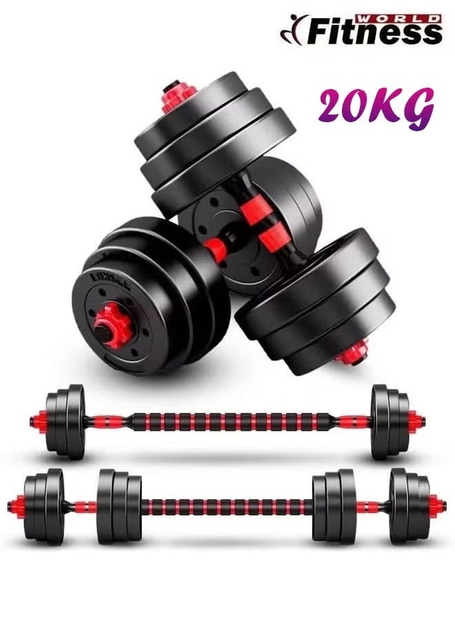 Fitness World Adjustable Weight Dumbbells Set 20 kg Convertible To Barbell A Pair of Lightweight for Home Gym,Women and Men Equipment  - Image 1