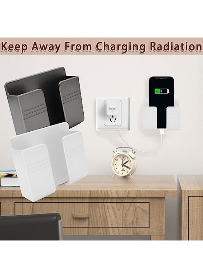 Generic 2 Pcs Wall Mount Phone Holder with 3M Adhesive Phone Stand with Data Cable Receiving Hole, Phone Charger Stand Remote Control Storage Box for Bedroom, Kitchen, Bathroom, Office (White)  - Image 5