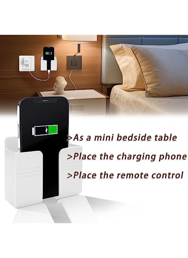 Generic 2 Pcs Wall Mount Phone Holder with 3M Adhesive Phone Stand with Data Cable Receiving Hole, Phone Charger Stand Remote Control Storage Box for Bedroom, Kitchen, Bathroom, Office (White)  - Image 2