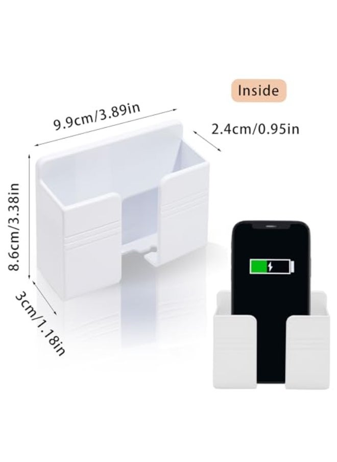 Generic 2 Pcs Wall Mount Phone Holder with 3M Adhesive Phone Stand with Data Cable Receiving Hole, Phone Charger Stand Remote Control Storage Box for Bedroom, Kitchen, Bathroom, Office (White)  - Image 4