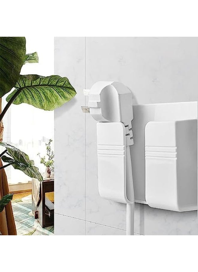 Generic 2 Pcs Wall Mount Phone Holder with 3M Adhesive Phone Stand with Data Cable Receiving Hole, Phone Charger Stand Remote Control Storage Box for Bedroom, Kitchen, Bathroom, Office (White)  - Image 3