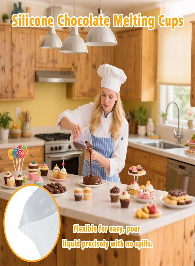 Palksky Silicone Cups for Melting Chocolate, 4PCS Silicone Measuring Cups with 250 & 350ml Capacity, Reusable Baking Supplies for DIY Chocolate Molds - Image 2