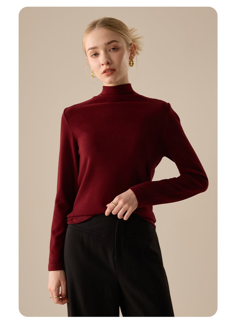 NIBEMINENT Women's Cashmere Silk Base Shirt High Collar Thickened Winter Top Inner Wear Comfortable Warm Long Sleeve Commute Style - Image 1