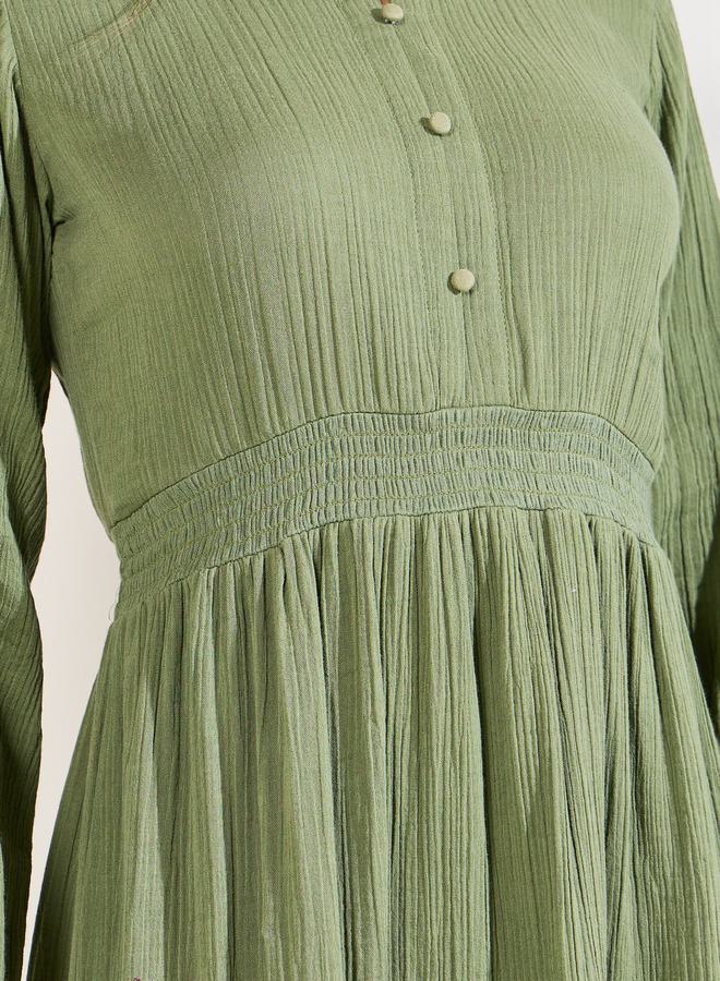 ستايلي فستان ميدي بخصر مجمع وتفاصيل مميزة - Image 4