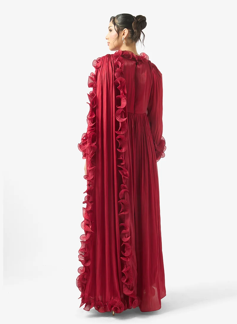 Golden Apple Ruffle Design Maxi Dress