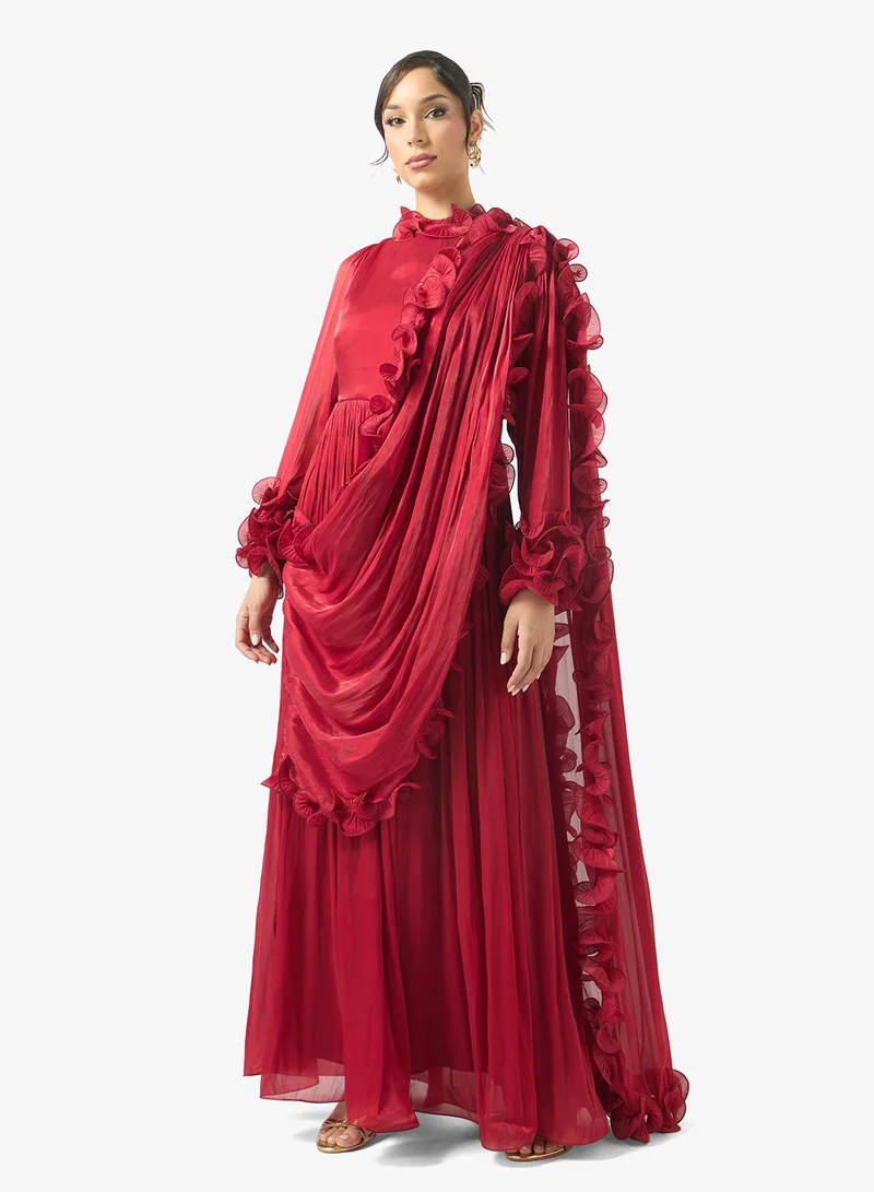 Golden Apple Ruffle Design Maxi Dress