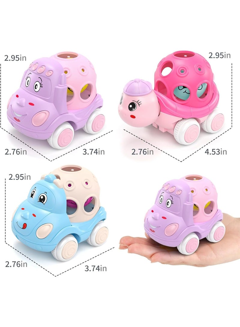Soofam Baby Girl Toy Cars for Toddlers 1-3, Push and Go Rattle Cars for Baby Toy 6-9-12-18 Months, First Birthday Gifts for 1 2 Year Old Girls, Infant Pink Friction Truck Set - Image 3