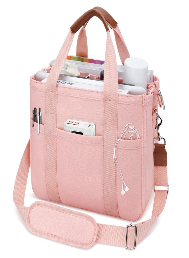 KKXIU Oversize Canvas Tote Bag for Women with Zipper and Compartments - Pink - Image 1