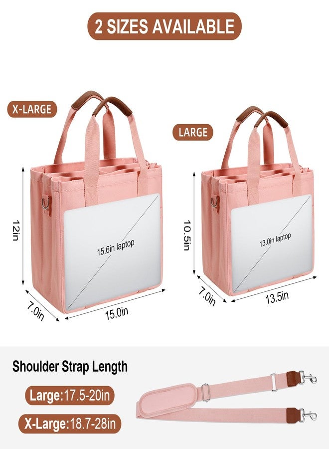 KKXIU Oversize Canvas Tote Bag for Women with Zipper and Compartments - Pink - Image 2