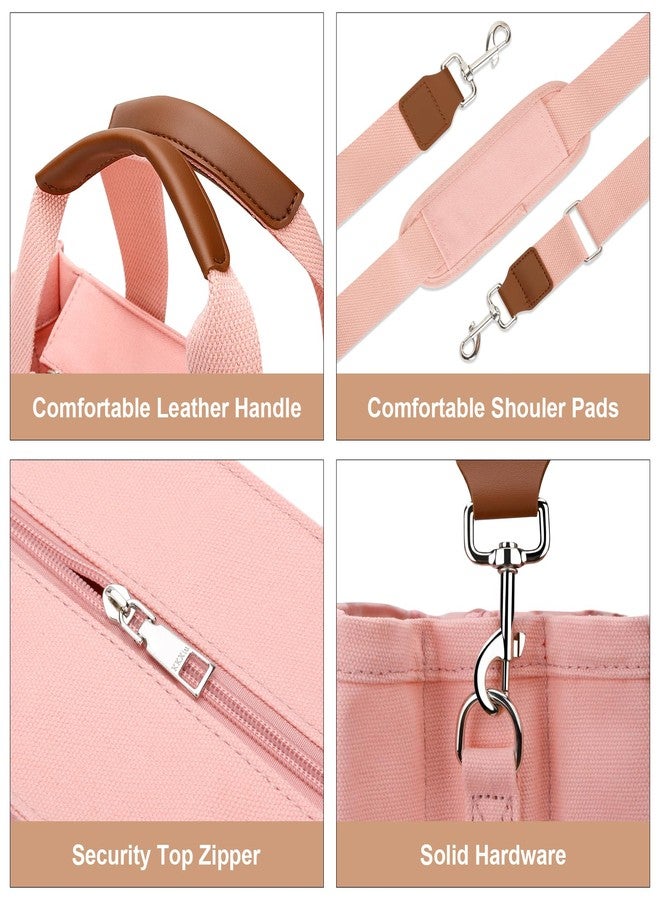 KKXIU Oversize Canvas Tote Bag for Women with Zipper and Compartments - Pink - Image 5