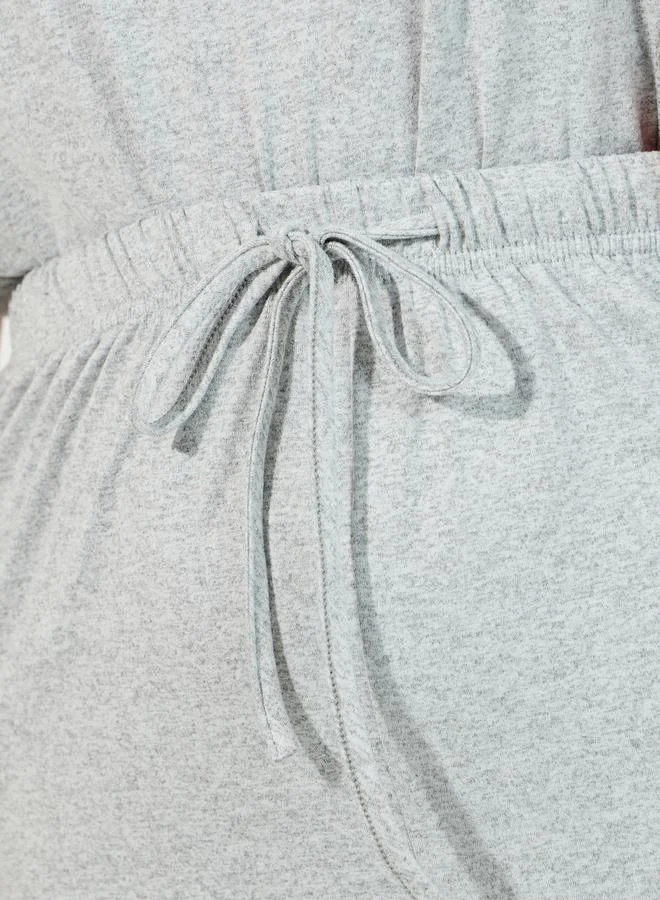 Styli Plus Size Embroidered Slogan T-Shirt & Cuffed Pyjama Set