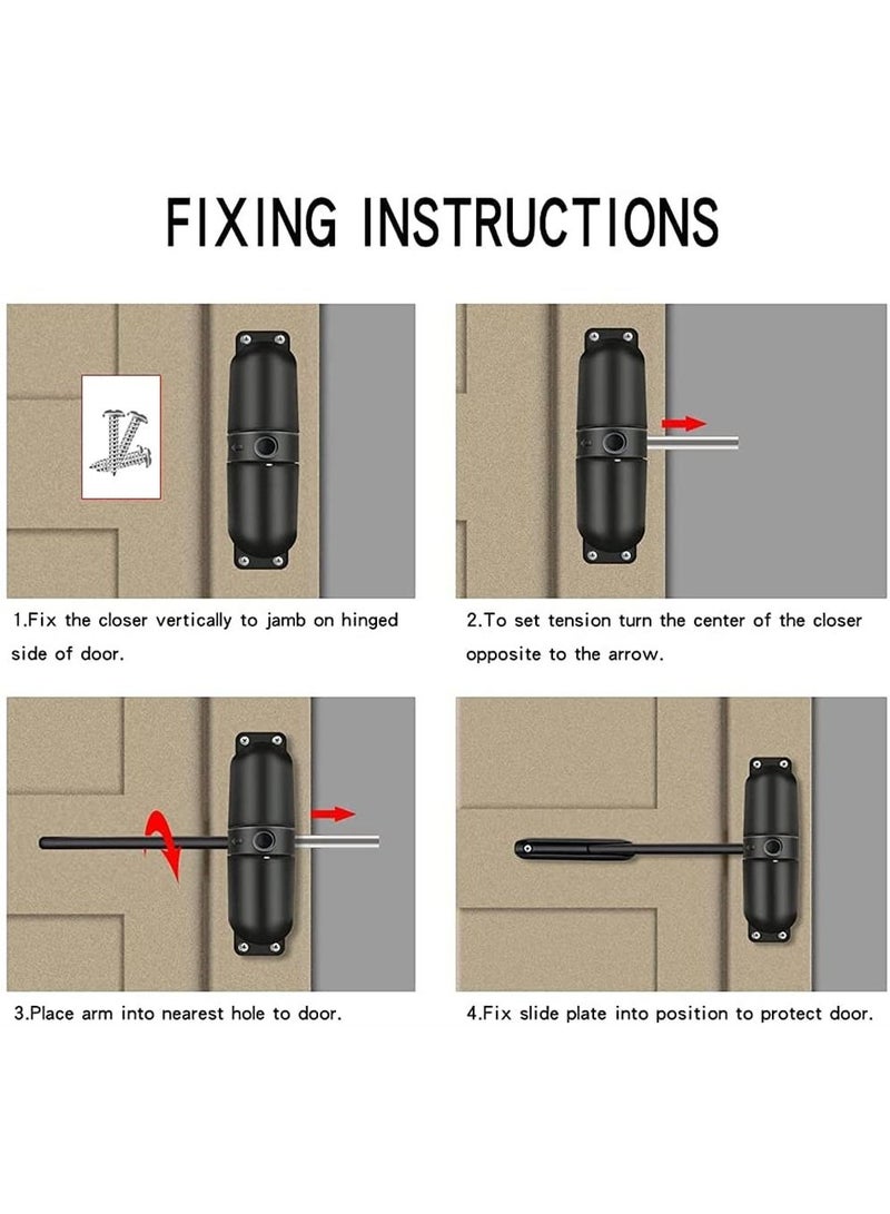 Safety Spring Door Closers, Adjustable Closing Door Hinge, Automatic Quiet Gate Closer Easy to Install, Automatic Stopper Fire Rated, to Convert Hinged Doors to Self Closing Doors (Black) - Image 4