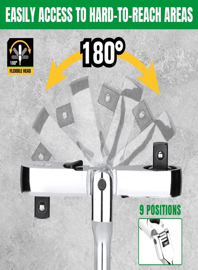 SK 3/8" Drive Flex Head Ratchet Handle, 90-Tooth Ratchet,Premium CR-V Construction, Reversible Design, with Contoured Handle - Image 4