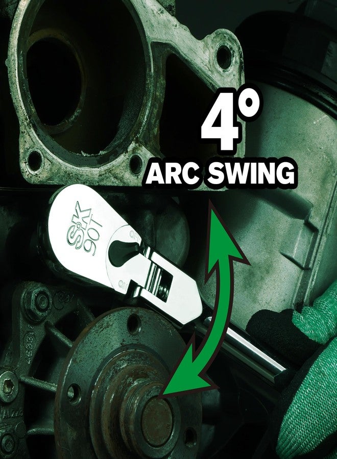 SK 3/8" Drive Flex Head Ratchet Handle, 90-Tooth Ratchet,Premium CR-V Construction, Reversible Design, with Contoured Handle - Image 5