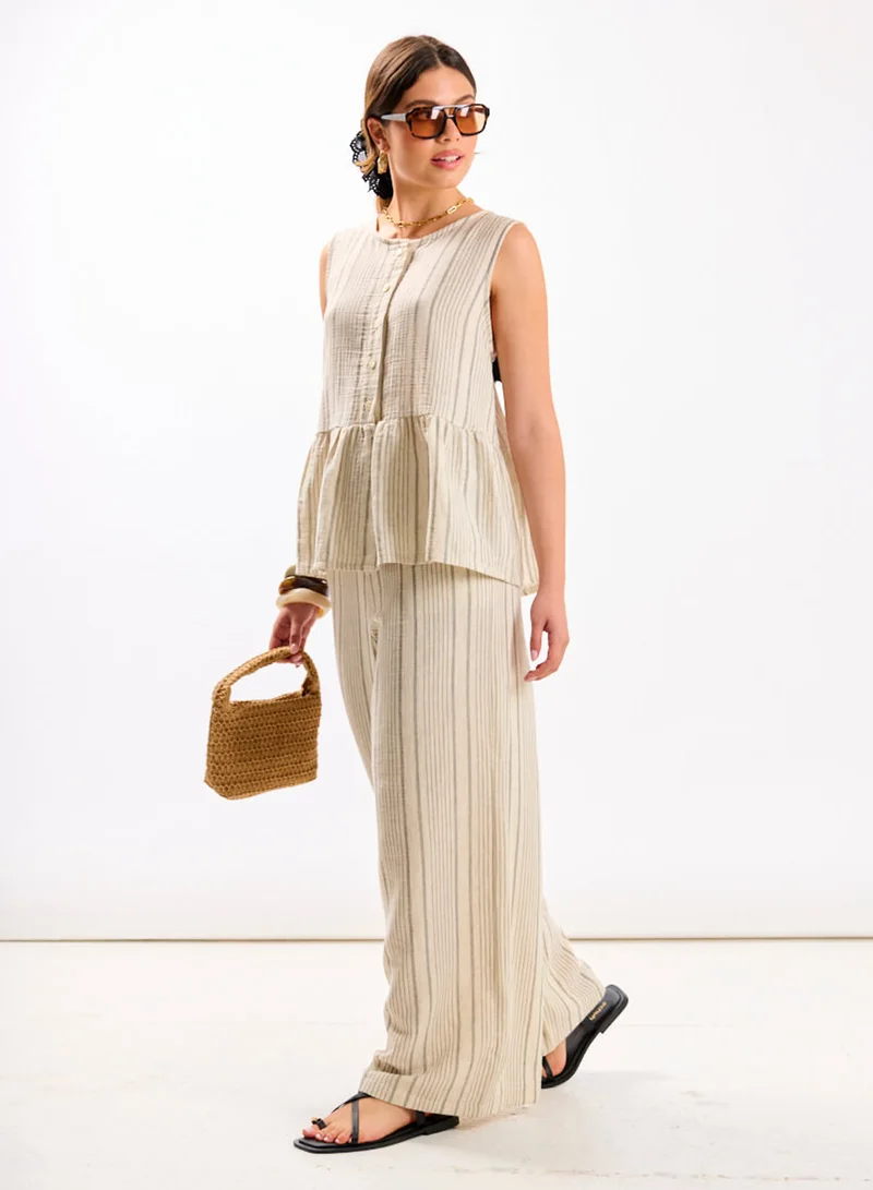Needs No Label  Linen Stripe Co-ord Trousers for Women | Best Price UAE