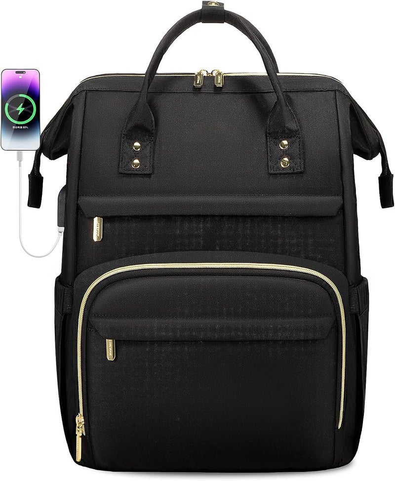 Contacts Unisex 5 Compartment Laptop Backpack, 15.6 Inch Work Backpack Purse Waterproof Anti-Theft Travel Back Pack With USB Charging Port (Black) - Image 1